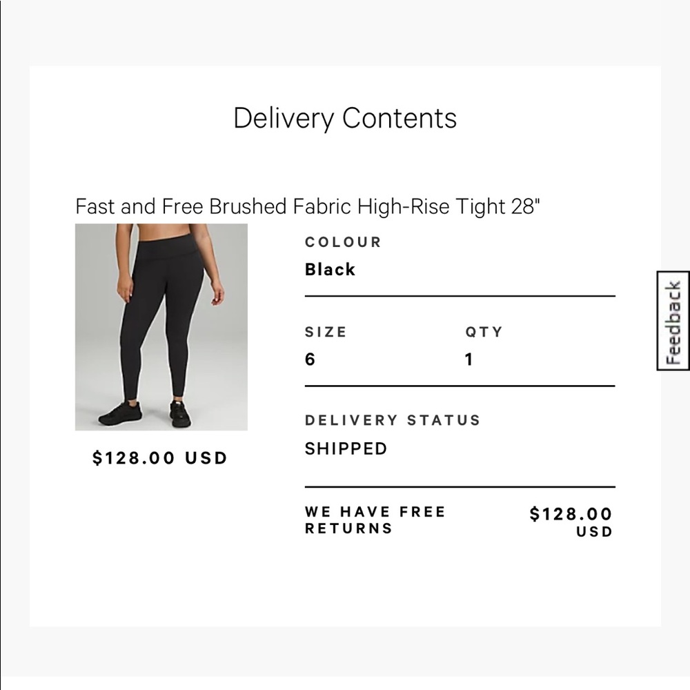 Fast and Free black lululemon tight size 6